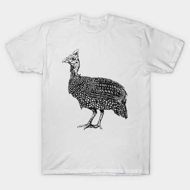 Guinea Fowl Bird Print T-Shirt by rachelsfinelines